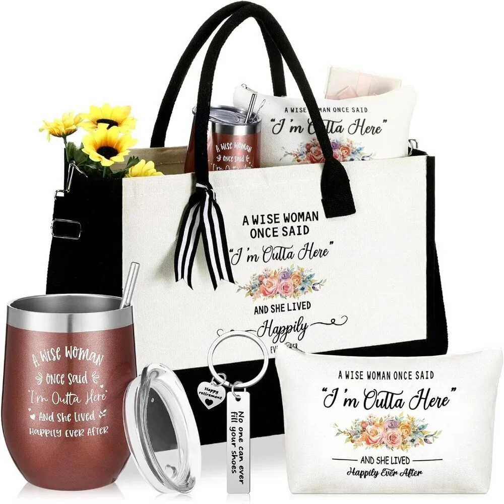 Retirement Gift Set Women Stainless Steel Tumbler Tote Cosmetic Keychain